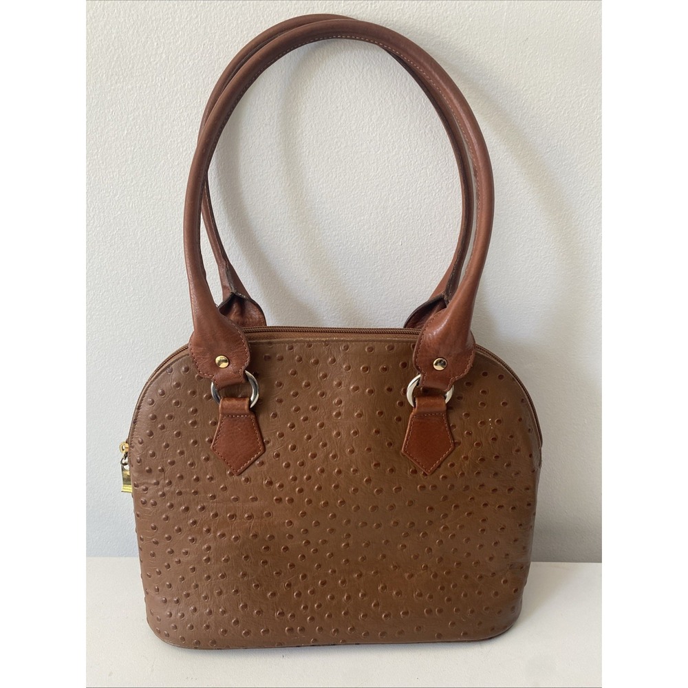 Vintage Due Fratelli Genuine Ostrich Purse Chestnut Brown Dome Shoulder Bag